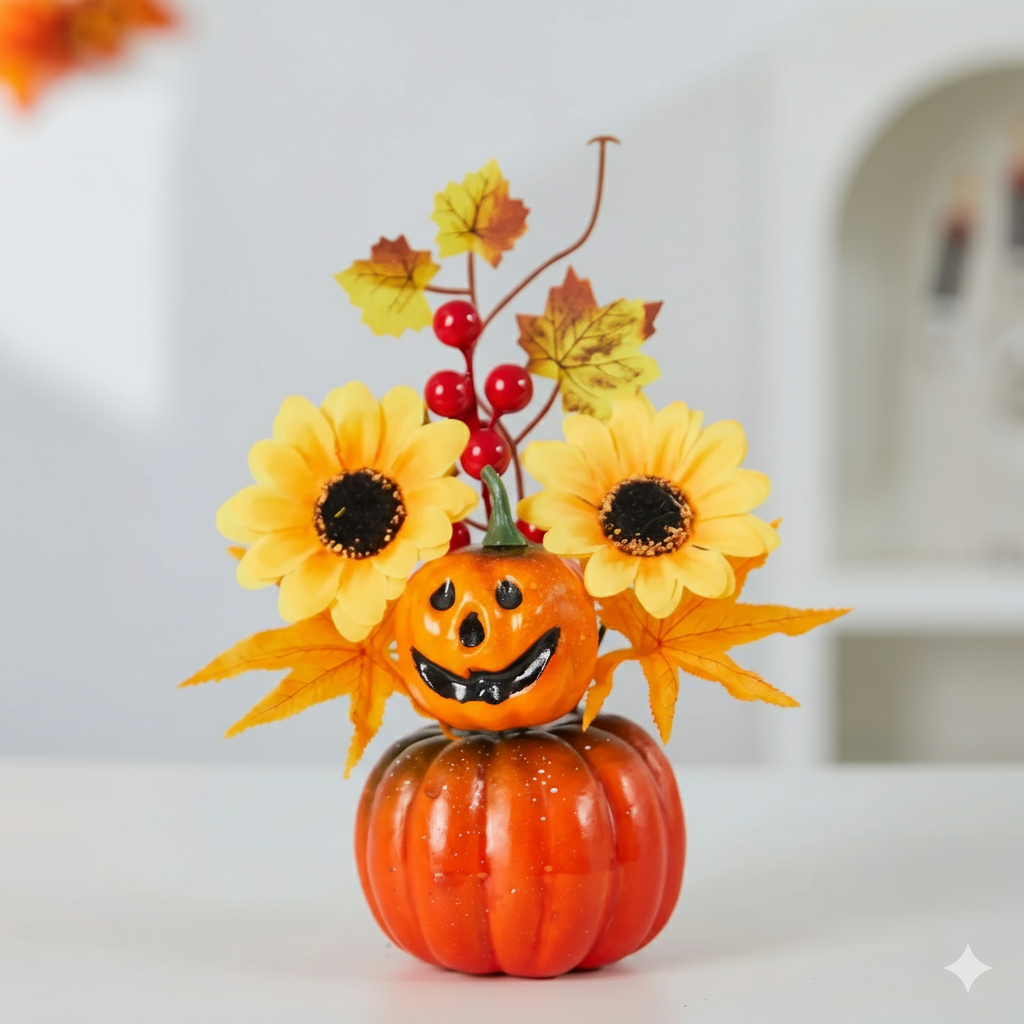 Herfstdecoratie Pompoen met Esdoornblad Oranje Kunstmatig Seizoensdecoratie Tafelschikking Herfstkleuren | Sulvida