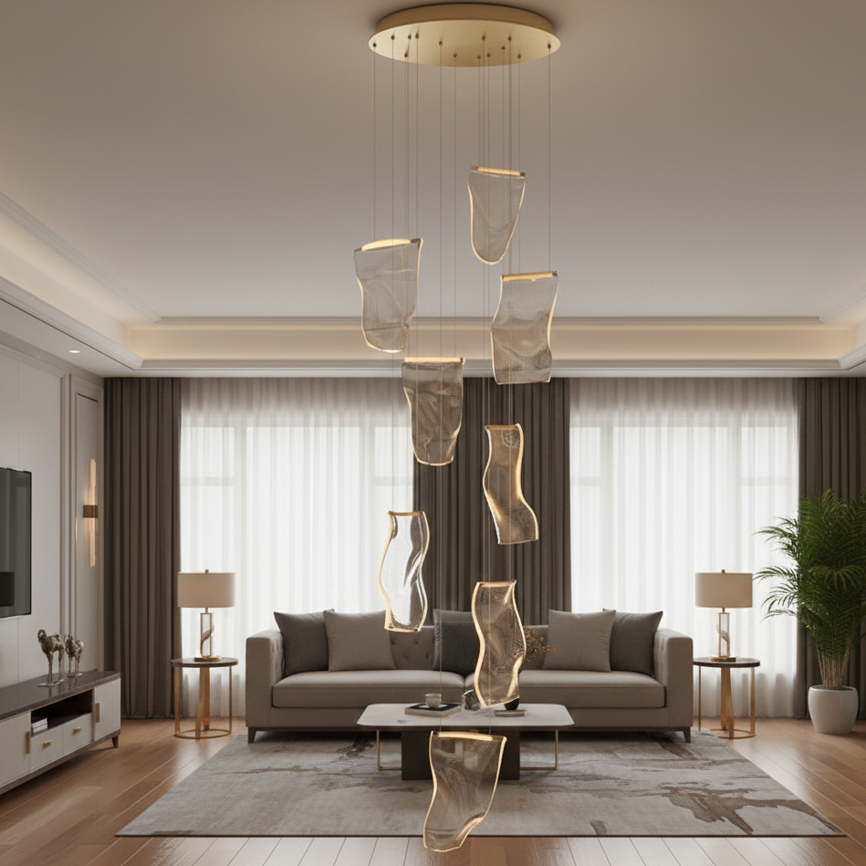 Waterval Kroonluchter LED Dimbaar Metaal Acryl Luxe Hanglamp Woonkamer Eetkamer Trap Entree Modern Design | Sulvida