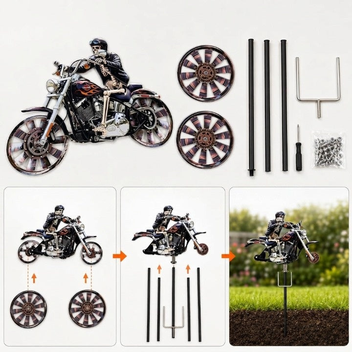 Decoratief tuinwindrad met motorrijder voor buitengebruik bewegend acryl tuin- en terrasornament decoratie | Sulvida
