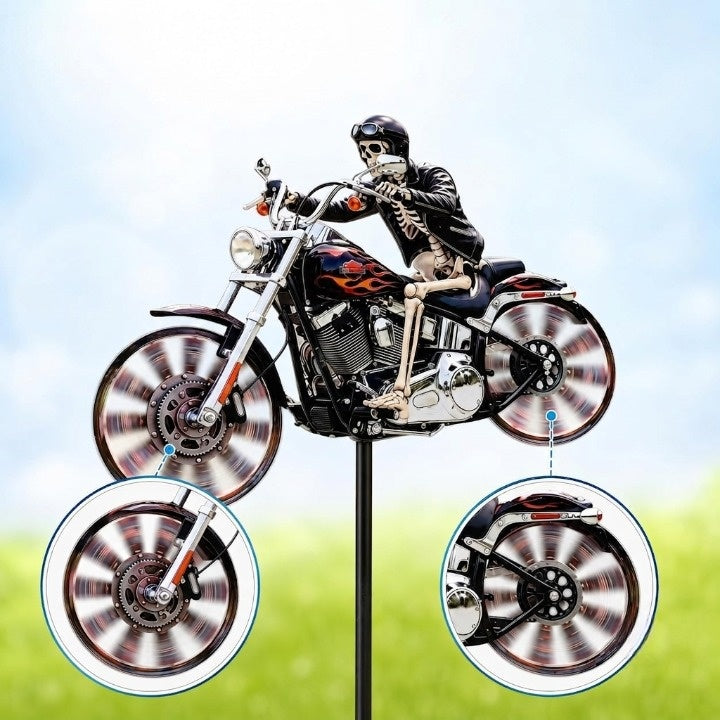 Decoratief tuinwindrad met motorrijder voor buitengebruik bewegend acryl tuin- en terrasornament decoratie | Sulvida