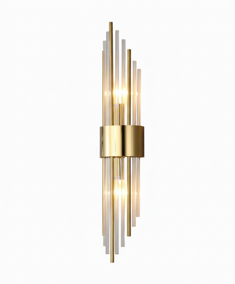 Kristallen wandlamp goud met smalle kap | LED verlichting woonkamer slaapkamer hal gangverlichting luxe interieur | Sulvida