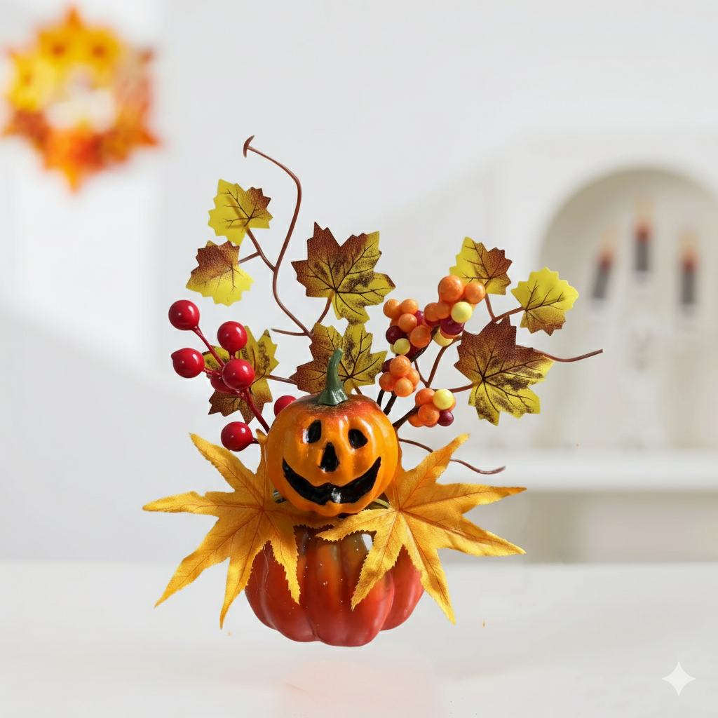 Herfstdecoratie Pompoen met Esdoornblad Oranje Kunstmatig Seizoensdecoratie Tafelschikking Herfstkleuren | Sulvida