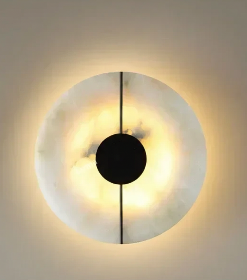 Ronde Wandlamp Natuursteen met Geïntegreerde LED Verlichting voor Slaapkamer Woonkamer Studeerkamer en Gang | Sulvida