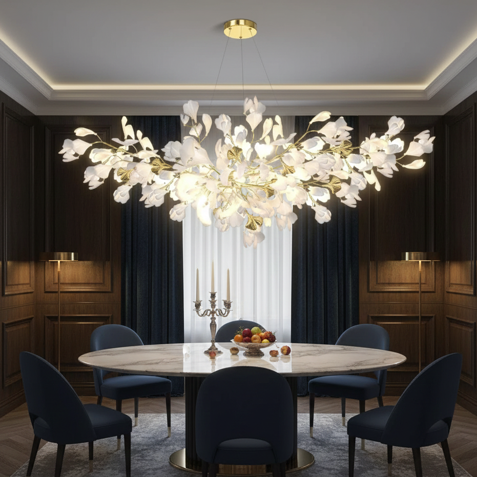 Keramische Kroonluchter met Bladmotief Goud Metaal LED Verlichting voor Eetkamer Woonkamer Slaapkamer | Sulvida