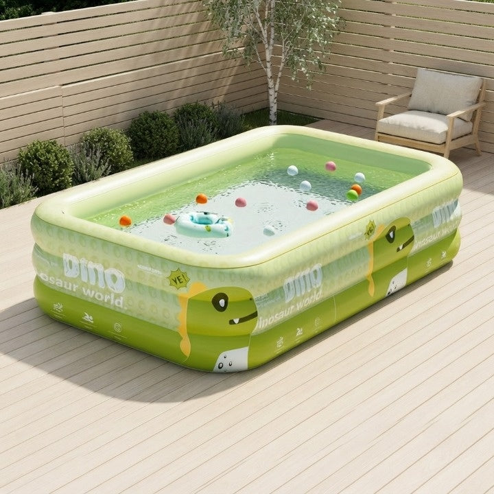Opblaasbaar kinderzwembad met dino-design 150 of 210 cm voor tuin, terras, balkon en zomers buiten spelen | Sulvida