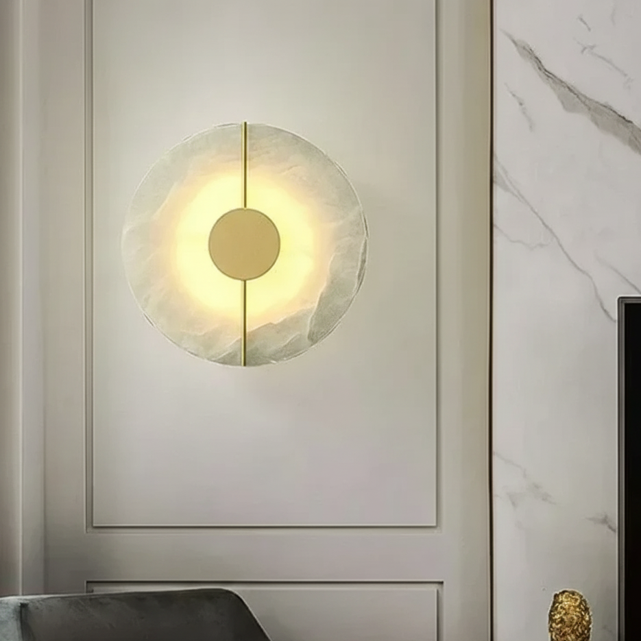 Ronde Wandlamp Natuursteen met Geïntegreerde LED Verlichting voor Slaapkamer Woonkamer Studeerkamer en Gang | Sulvida