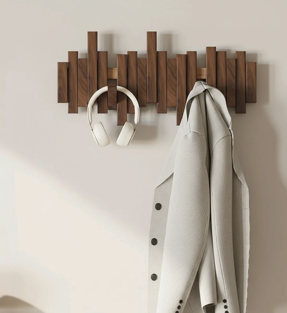 Patère murale en noyer ou en hêtre avec 3 à 8 crochets, porte-manteau naturel pour l'entrée et la chambre | Sulvida
