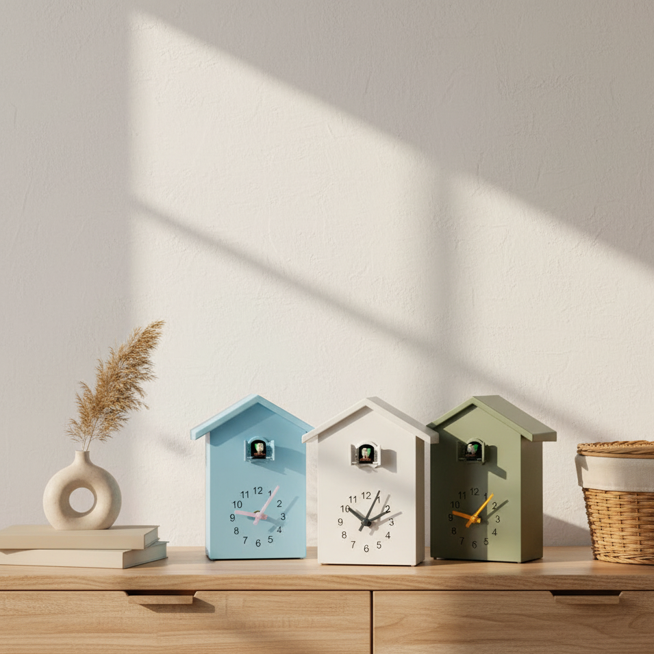 Houten Koekoeksklok met Geluidsmodule Kwarts Uurwerk Modern Minimalistisch Wandklok Woonkamer Keuken | Sulvida