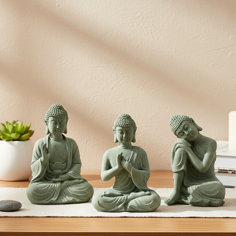 Statue de Bouddha en grès vert, décoration zen pour table ou aquarium, ambiance spirituelle, coin méditation, 6x4.5x8cm | Sulvida