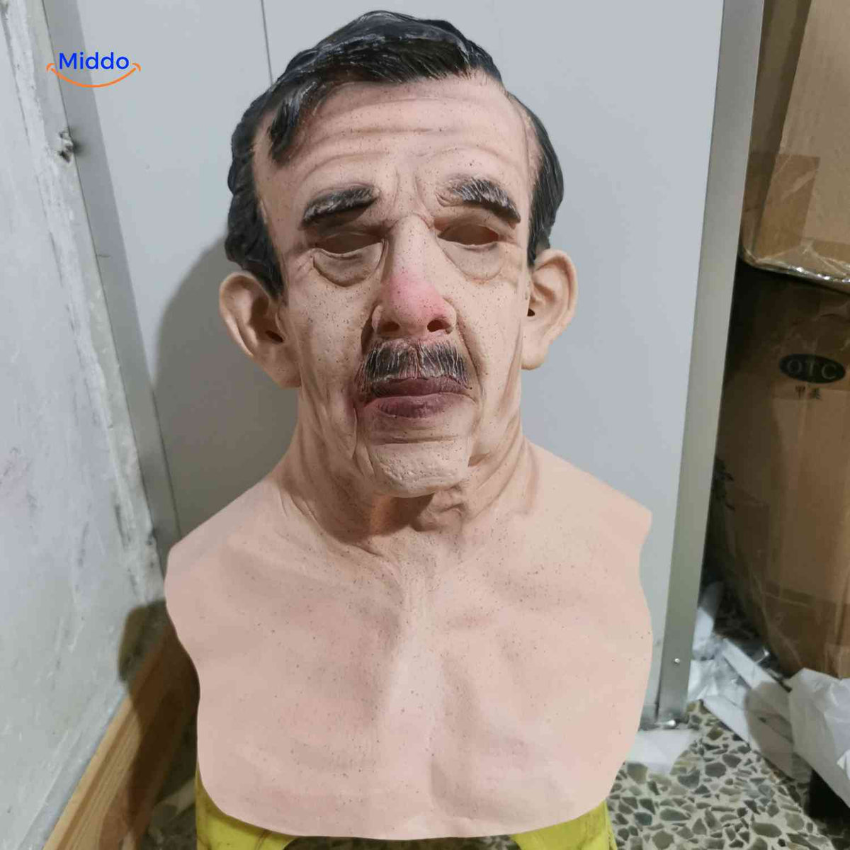 Latex Volledig Gezichtsmasker Oudere Man Realistisch Halloween Karakter Vermomming met Baard Feest Kostuum | Sulvida