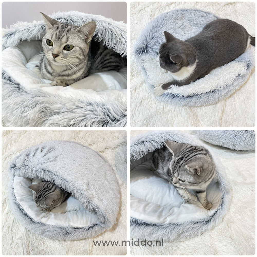 Rond pluche huisdiermand zacht nestbed voor katten en honden groen grijs bruin beige comfortabel ligplekje S M L XL | Sulvida
