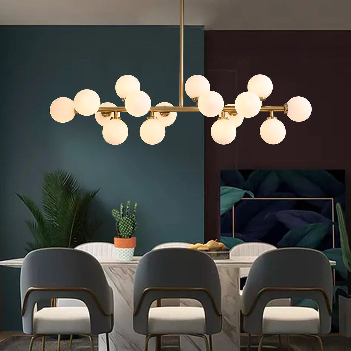 Glazen Hangkroonluchter met 16 Lichtpunten Goudkleurig voor Eettafel Keukeneiland Woonkamer en Slaapkamer | Sulvida
