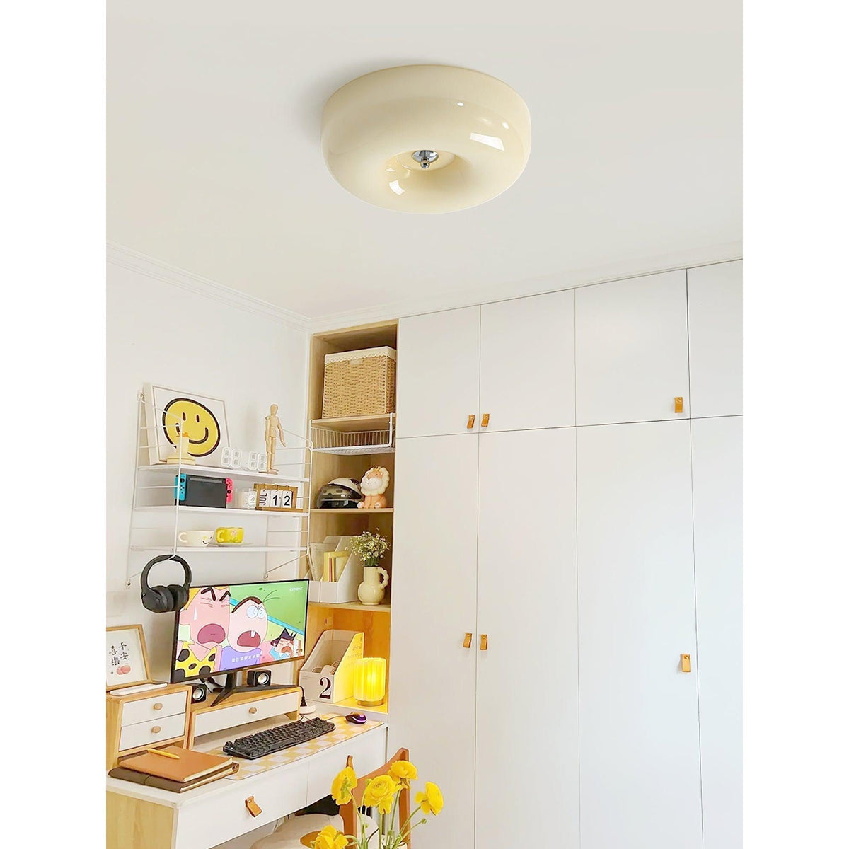 Glazen Plafondlamp met LED Verlichting Warm of Koel Wit Beige Chroom voor Woonkamer Slaapkamer Hal Eetkamer | Sulvida