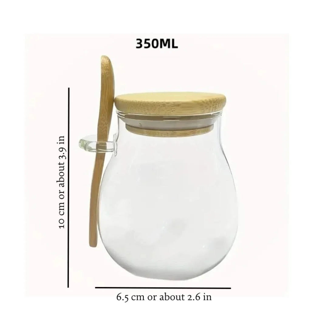 Glazen Voorraadpot met Bamboe Deksel en Lepel 350ml 600ml 1000ml Voorraadbus Keukenopslag Luchtdicht | Sulvida