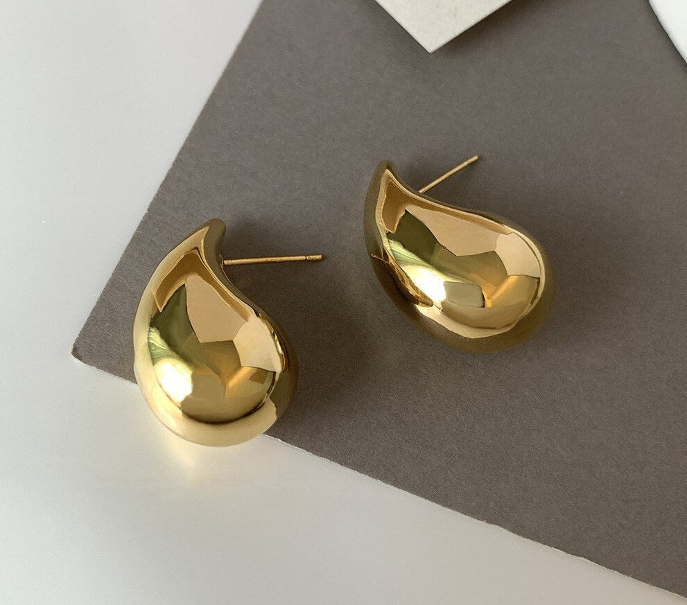 Druppelvormige Dames Oorbellen Roestvrij Staal Goud Zilver Statement Creolen Modern Design Hangers Sieraden | Sulvida
