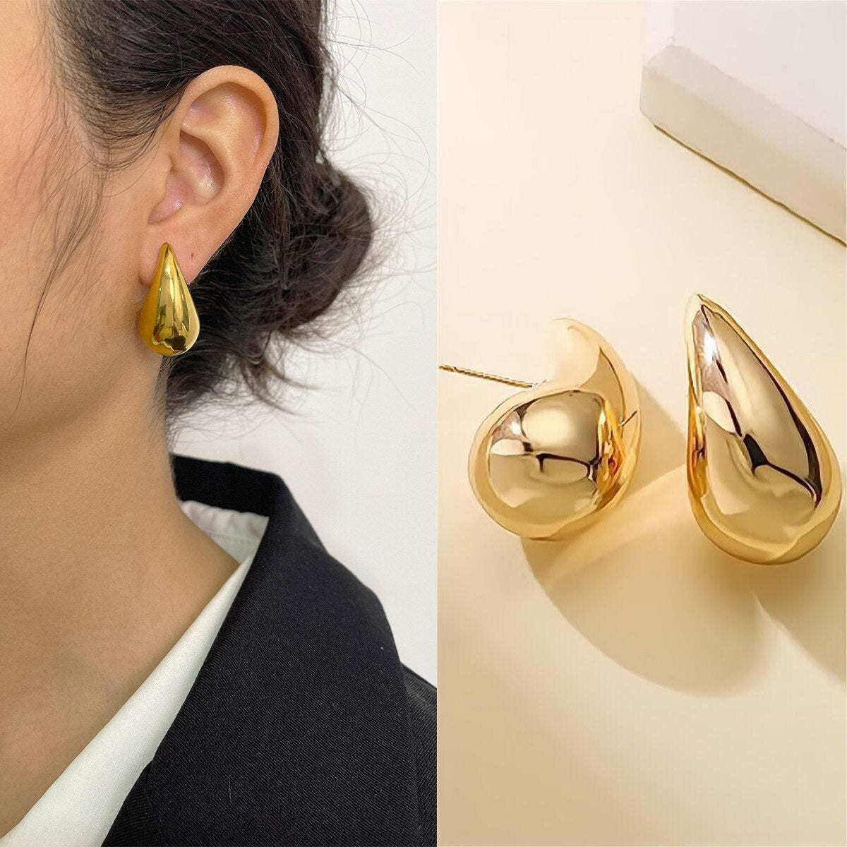 Druppelvormige Dames Oorbellen Roestvrij Staal Goud Zilver Statement Creolen Modern Design Hangers Sieraden | Sulvida