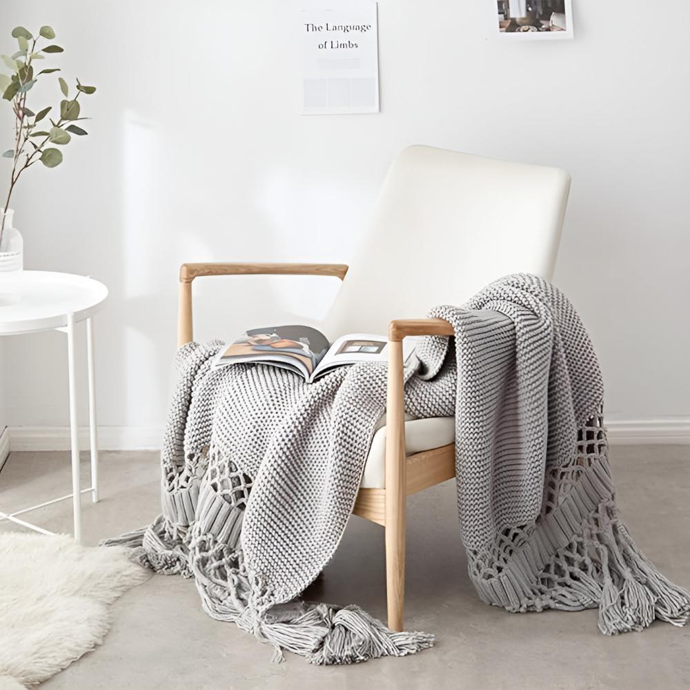 Gebreide Plaid Macramé Franje 120x180 cm Microfiber Deken Woonplaid Bank Sofa Bed Warm Gezellig Decoratief | Sulvida