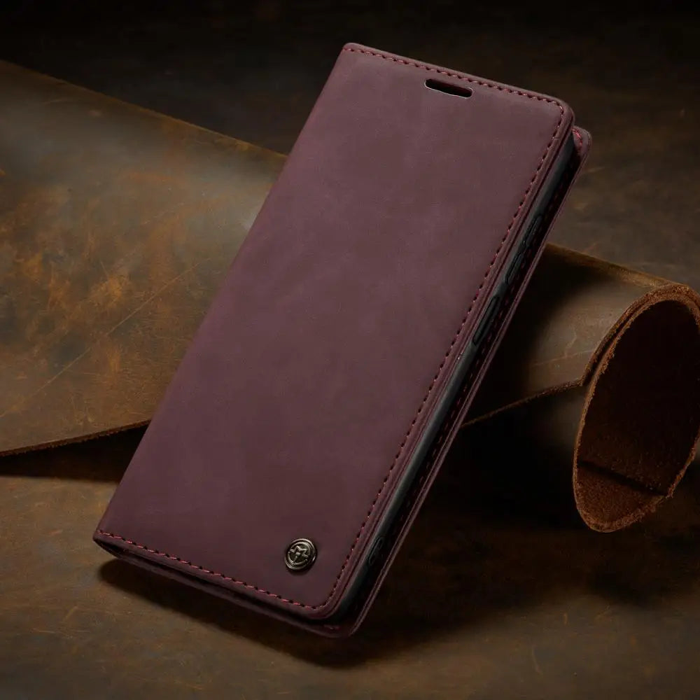 Étui portefeuille magnétique à rabat en cuir pour téléphone, noir, marron, rouge, bleu, avec support et porte-cartes de protection | Sulvida