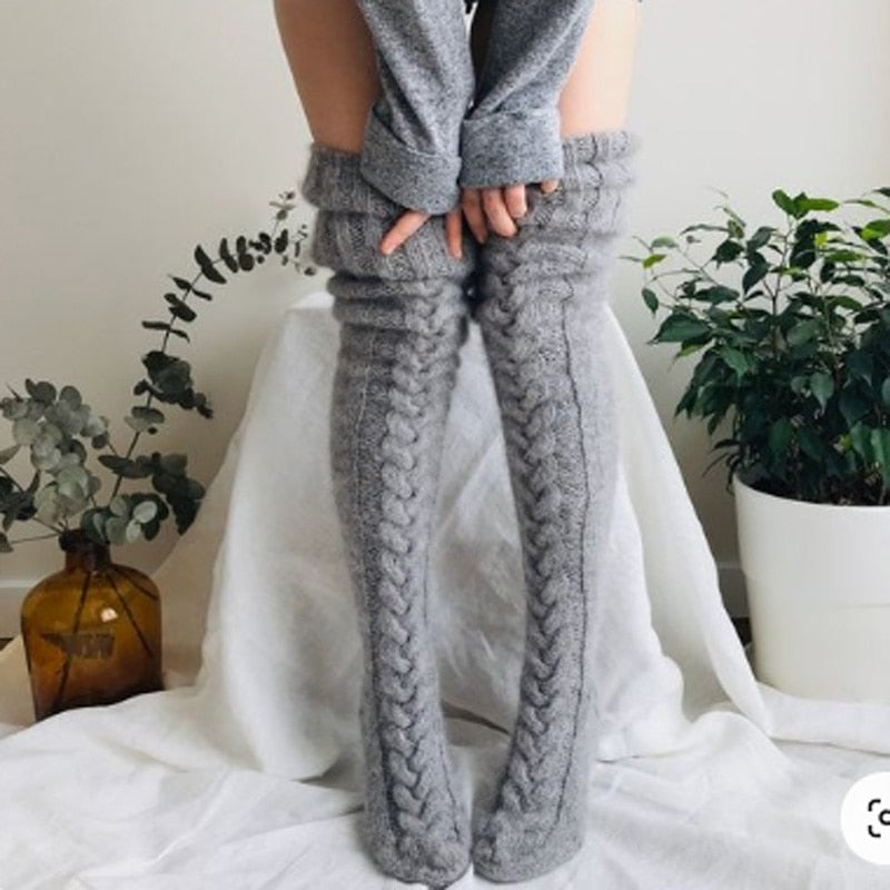 Dames Overknee Gebreide Sokken Kabel Patroon Warm Winter Been Accessoire Beenwarmers voor Winteroutfits | Sulvida