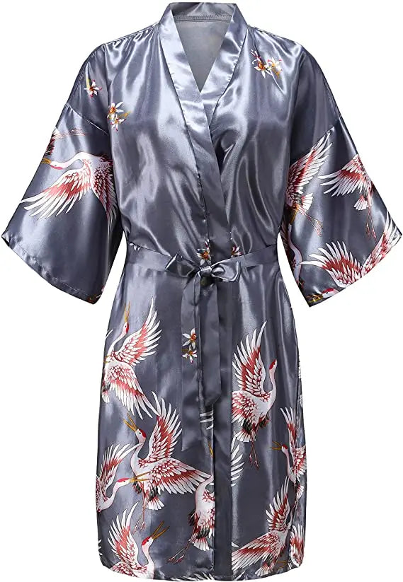 Zijde Satijn Bruiloft Bruid Bruidsmeisje Gewaad Bloemen Badjas Korte Kimono Robe Nacht Gewaad Badjas Mode Kamerjas Voor Vrouwen