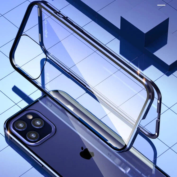 Magnetisch telefoonhoesje gehard glas metaal volledige bescherming valbeveiliging privacy screenprotector | Sulvida