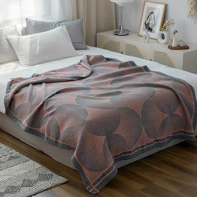 Vierlaagskatoenen Plaid Tweepersoons Zomer Ademend Gestreept Patroon Muslin Deken Bank Bed 150×200 200×230 | Sulvida