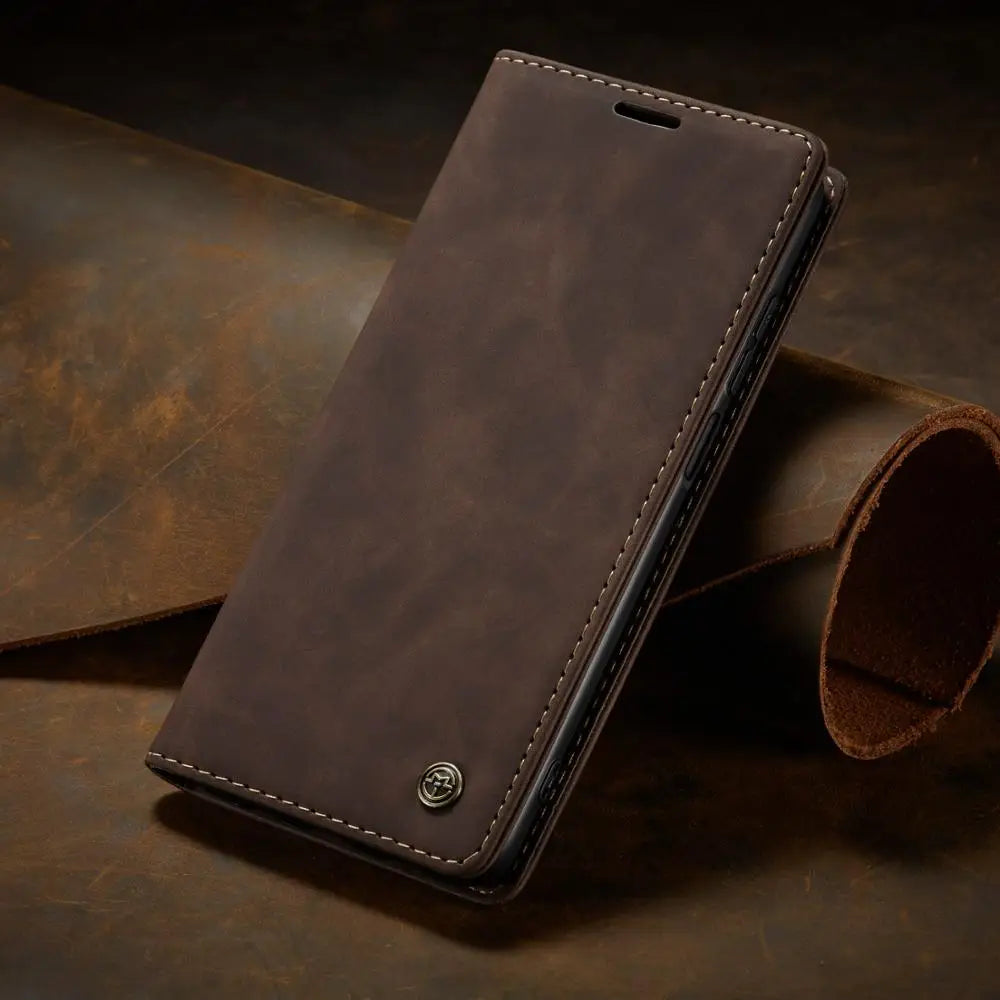 Étui portefeuille magnétique à rabat en cuir pour téléphone, noir, marron, rouge, bleu, avec support et porte-cartes de protection | Sulvida