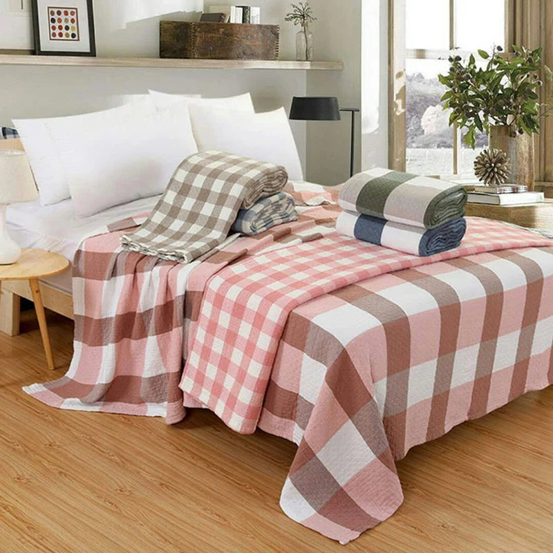 Katoenen Muslin Plaid Deken 150×200 200×230 Geruit Sprei Bank Bed Reisdeken Lichtgewicht Ademend Zacht | Sulvida