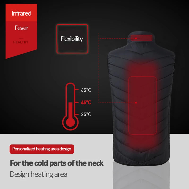 Verwarmingsvest Infrarood USB 17 Warmtezones Thermogilet Heren Outdoor Winter Bodywarmer Elektrisch Verwarmd | Sulvida