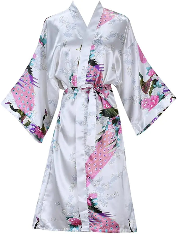 Peignoir kimono en satin pour femme, manches courtes, imprimé floral, robe de chambre, tenue de nuit pour fête de mariage, vêtements d’intérieur | Sulvida