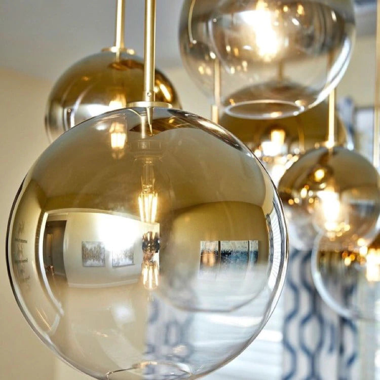 Glazen Hanglamp Bol Interieur Verlichting Messingkleur Plafondlamp Rond Glas Eetkamer Woonkamer Slaapkamer | Sulvida
