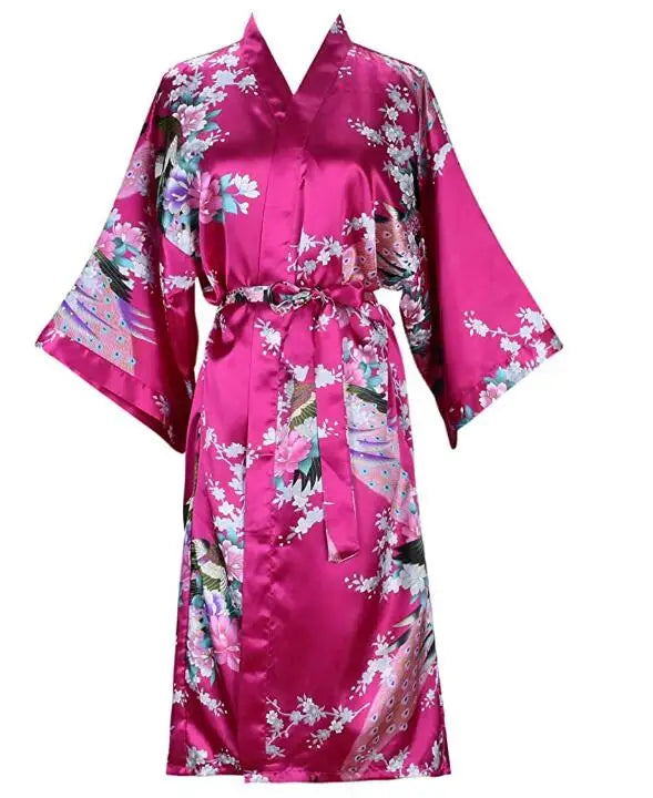 Peignoir kimono en satin pour femme, manches courtes, imprimé floral, robe de chambre, tenue de nuit pour fête de mariage, vêtements d’intérieur | Sulvida