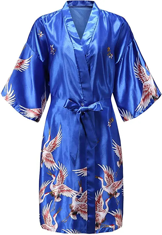 Peignoir kimono en satin à imprimé floral pour femme, manches courtes, vêtement d’intérieur de luxe à l’éclat soyeux | Sulvida