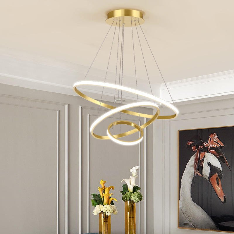 Design Kroonluchter Drie Ringen Zwart Wit Goud Dimbaar LED Modern Hanglamp Eetkamer Woonkamer Slaapkamer | Sulvida
