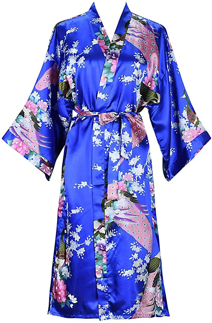 Peignoir kimono en satin pour femme, manches courtes, imprimé floral, robe de chambre, tenue de nuit pour fête de mariage, vêtements d’intérieur | Sulvida