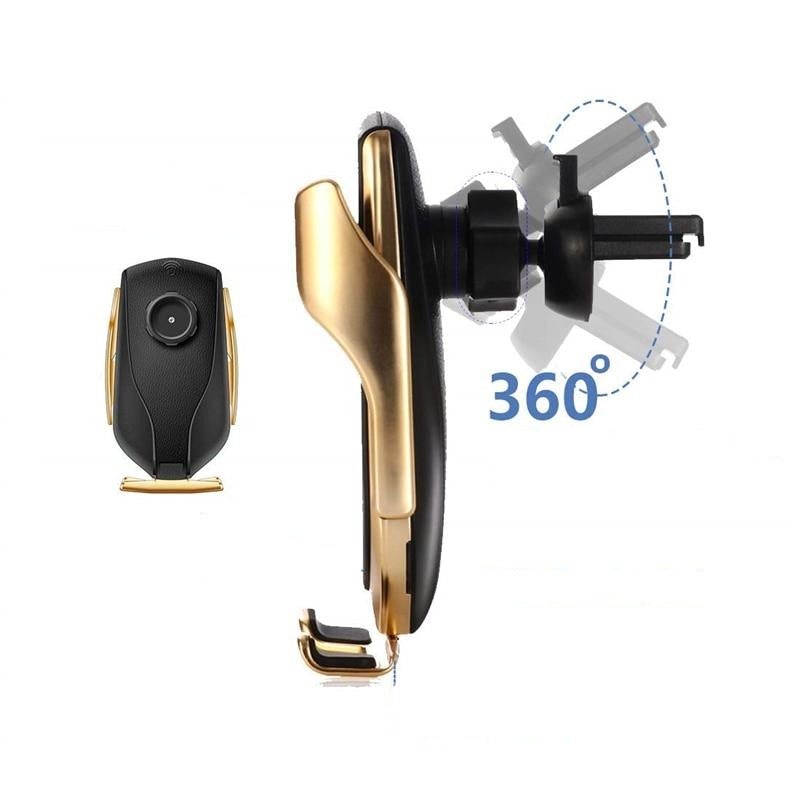 Automatische Smartphonehouder voor Auto met Draadloze Oplaadmodule Ventilatierooster 360° Zwenkbaar Zilver Goud | Sulvida