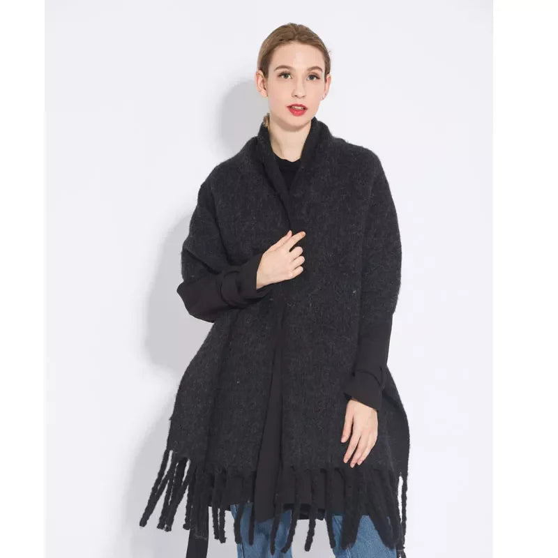 Écharpe épaisse et chaude en cachemire avec franges, pashmina d’hiver unie, accessoire de luxe oversize pour femme et homme | Sulvida