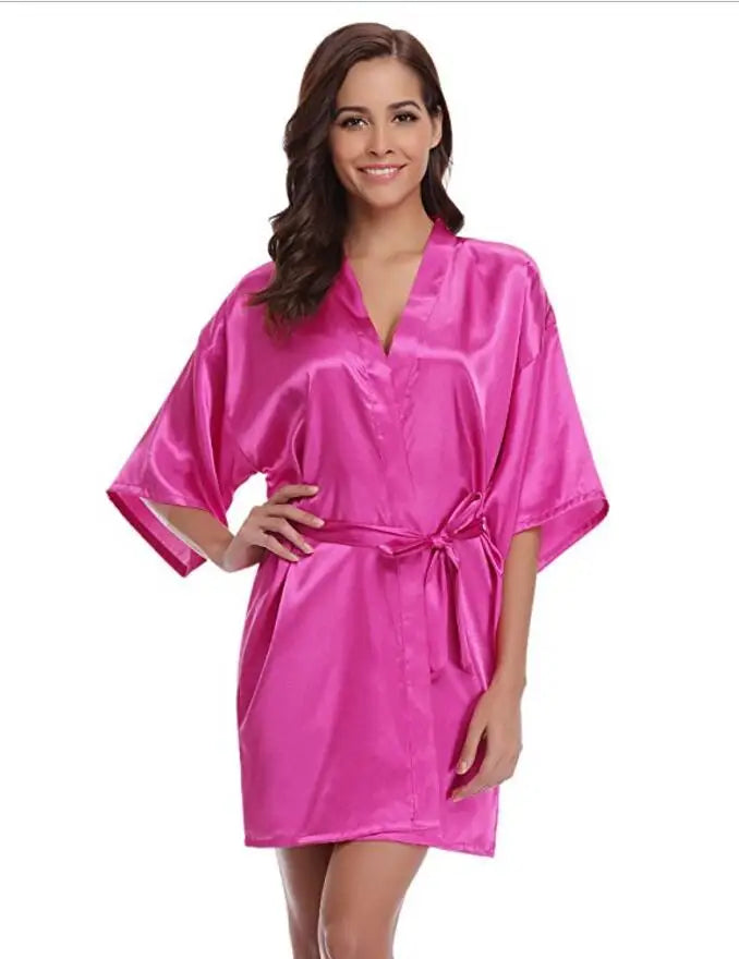 Satijnen Kimono Ochtendjas Dames Marineblauw Knielengte Bruidsmeisje Badjas Luxe Polyester Satijn Nachtkleding | Sulvida