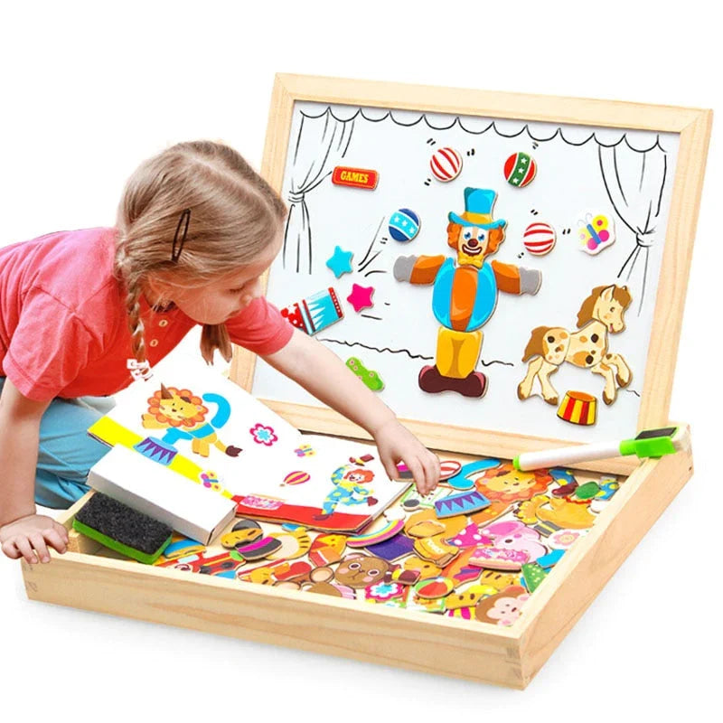 Houten Magnetisch Teken- en Puzzelbord voor Kinderen met Dubbelzijdig Whiteboard en Schoolbord Educatief Speelgoed | Sulvida
