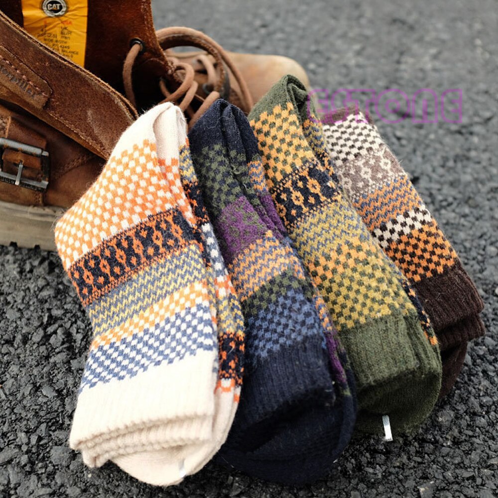Set van 4 warme vintage sokken wol cashmere jacquard comfortabel ademend unisex dames heren wintersokken | Sulvida