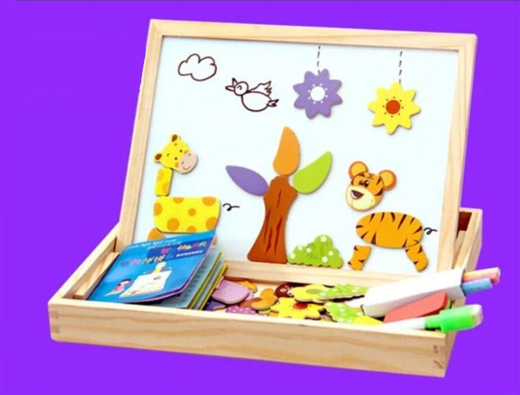 Houten Magnetisch Teken- en Puzzelbord voor Kinderen met Dubbelzijdig Whiteboard en Schoolbord Educatief Speelgoed | Sulvida