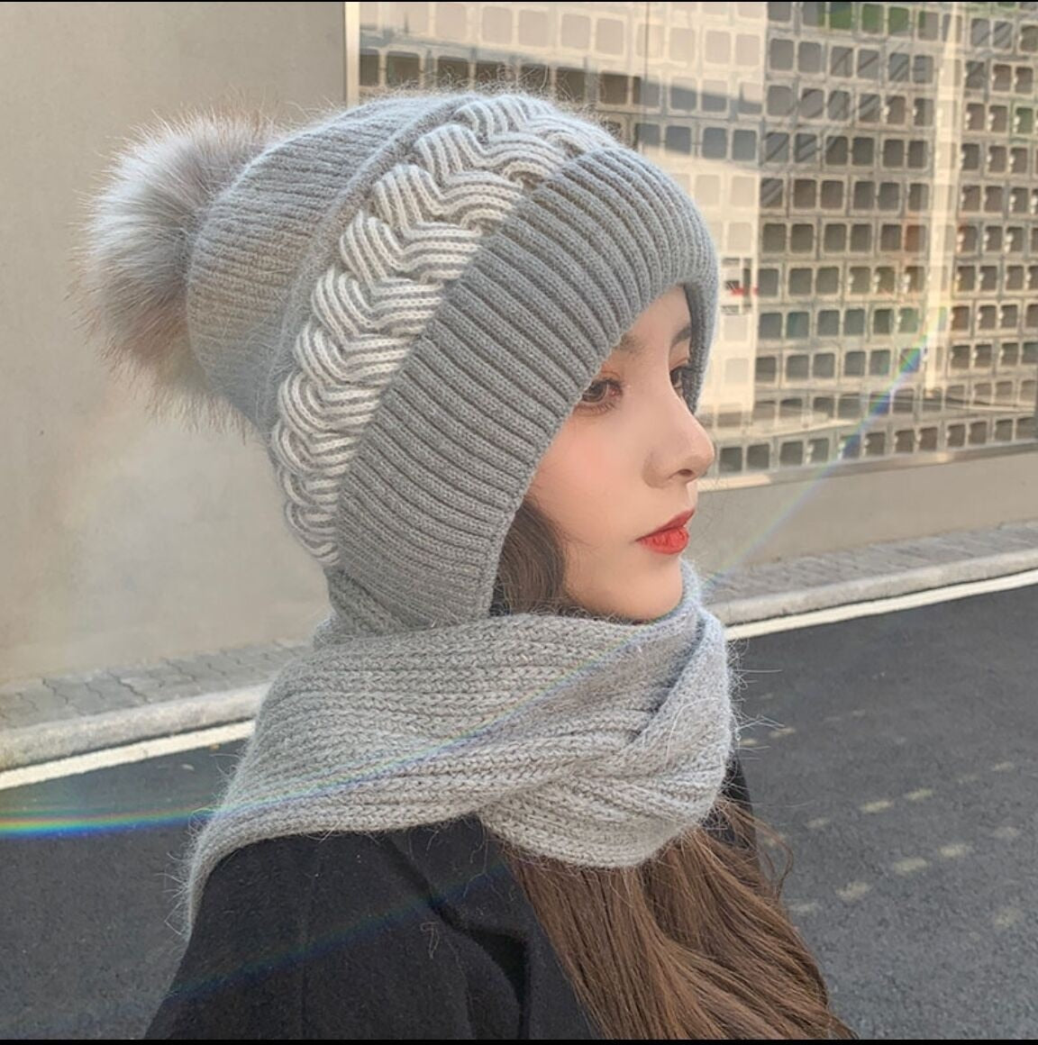 2-in-1 Gebreide Muts met Sjaal – Warme Winteraccessoire voor Dames en Heren Unisex Wintermuts Sjaalmuts | Sulvida
