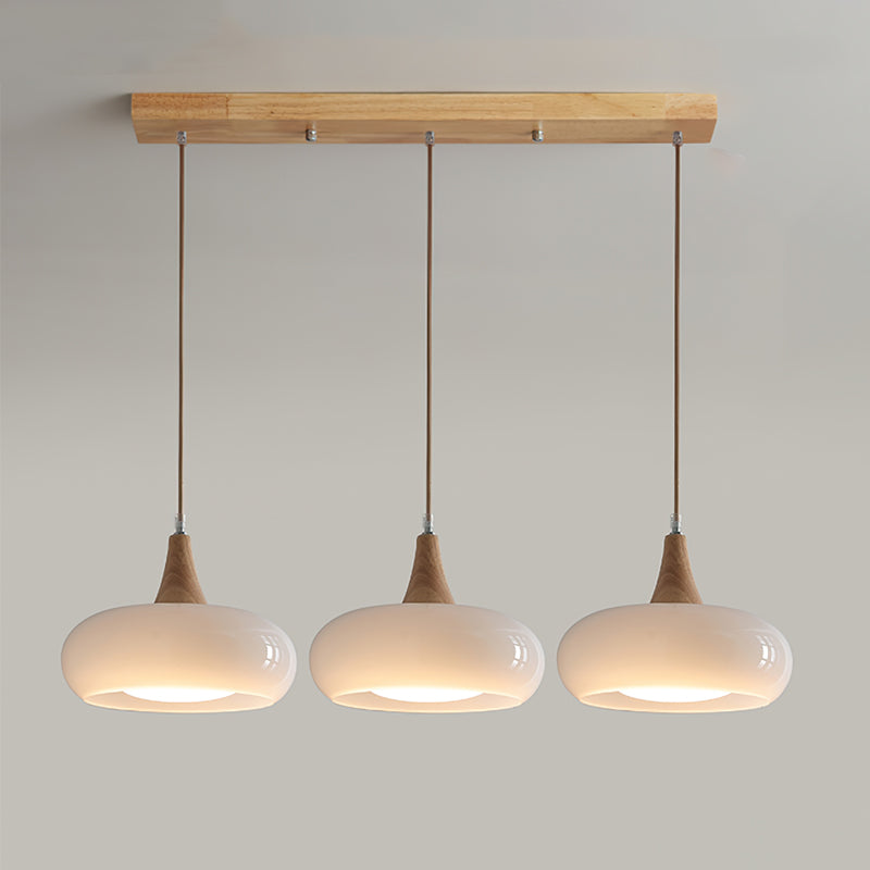 Hanglamp met Houten Kap Amber Glas Scandinavisch Design Eetkamer Keuken Modern Interieur Verlichting | Sulvida