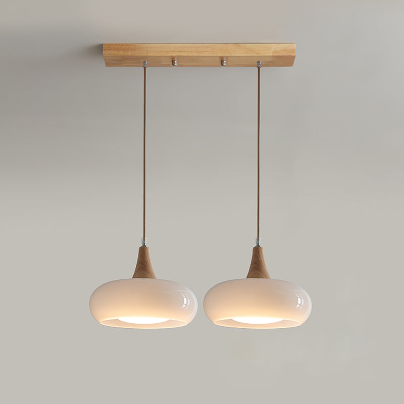 Hanglamp met Houten Kap Amber Glas Scandinavisch Design Eetkamer Keuken Modern Interieur Verlichting | Sulvida