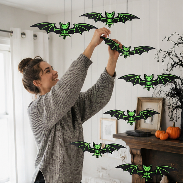 Glow-in-the-Dark Vleermuizen Set 10 Stuks 3D Halloween Decoratie Muurstickers Binnen Buiten Hangend Feest | Sulvida