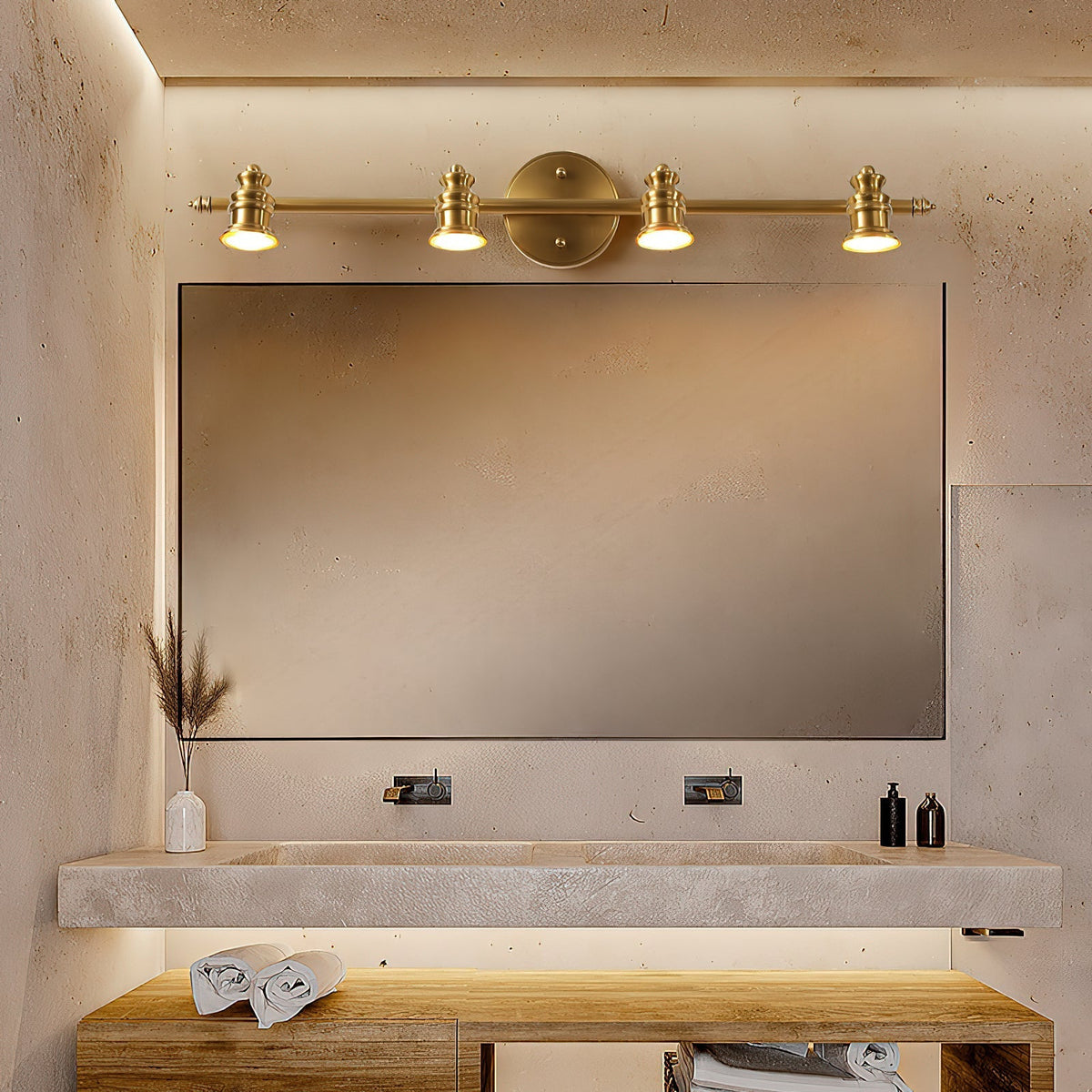 Messing Wandlamp met Verstelbare Spots Brons Vintage Spotverlichting Hal Woonkamer Eetkamer Zwenkbaar | Sulvida