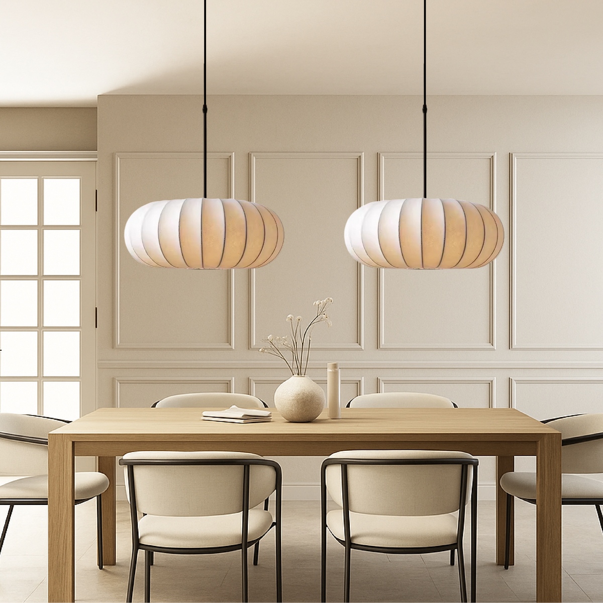 Handgeweven Zijden Hanglamp Rond E27 Verstelbaar 30-60cm Eetkamer Bar Wabi-Sabi Stijl Minimalistisch | Sulvida