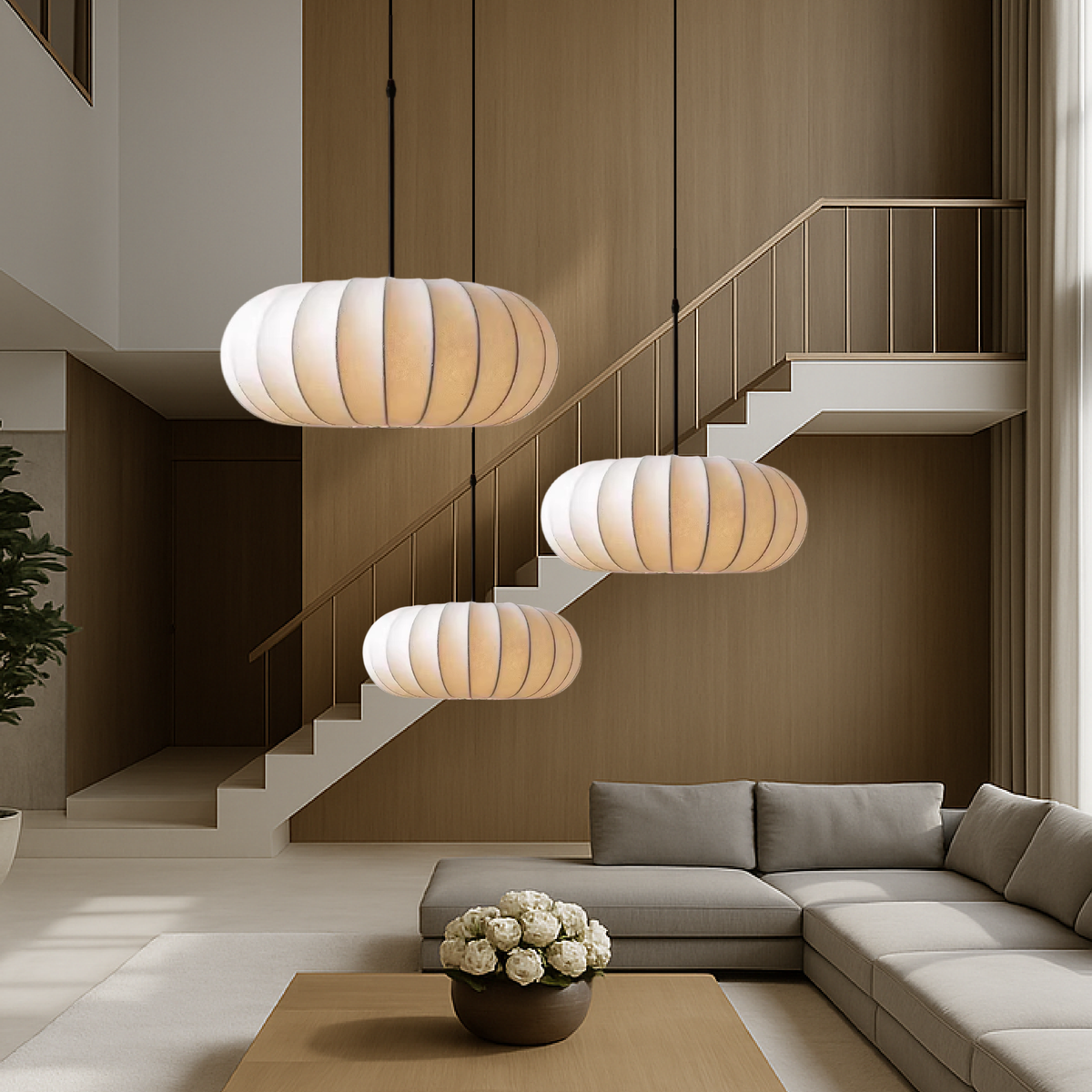 Handgeweven Zijden Hanglamp Rond E27 Verstelbaar 30-60cm Eetkamer Bar Wabi-Sabi Stijl Minimalistisch | Sulvida