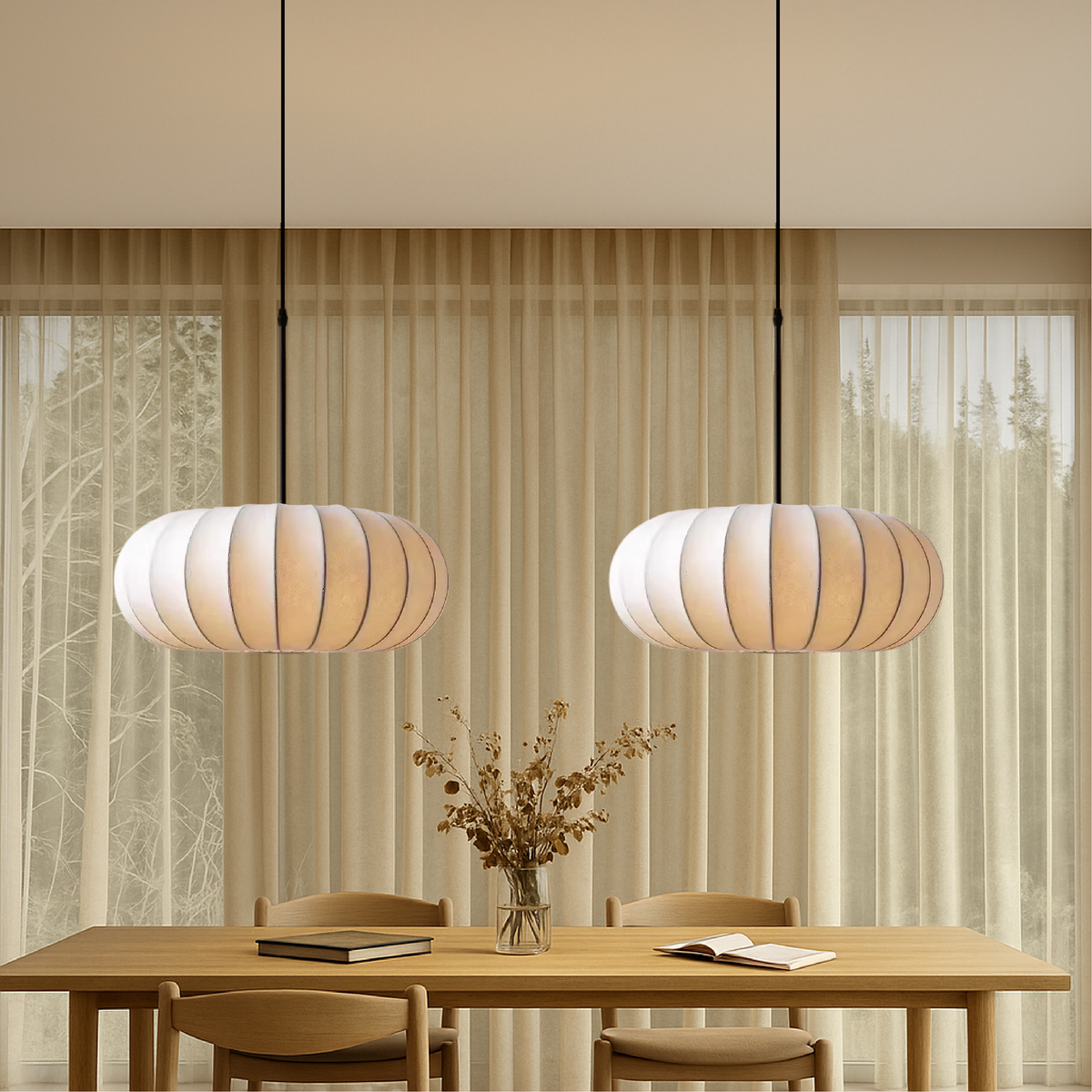 Handgeweven Zijden Hanglamp Rond E27 Verstelbaar 30-60cm Eetkamer Bar Wabi-Sabi Stijl Minimalistisch | Sulvida