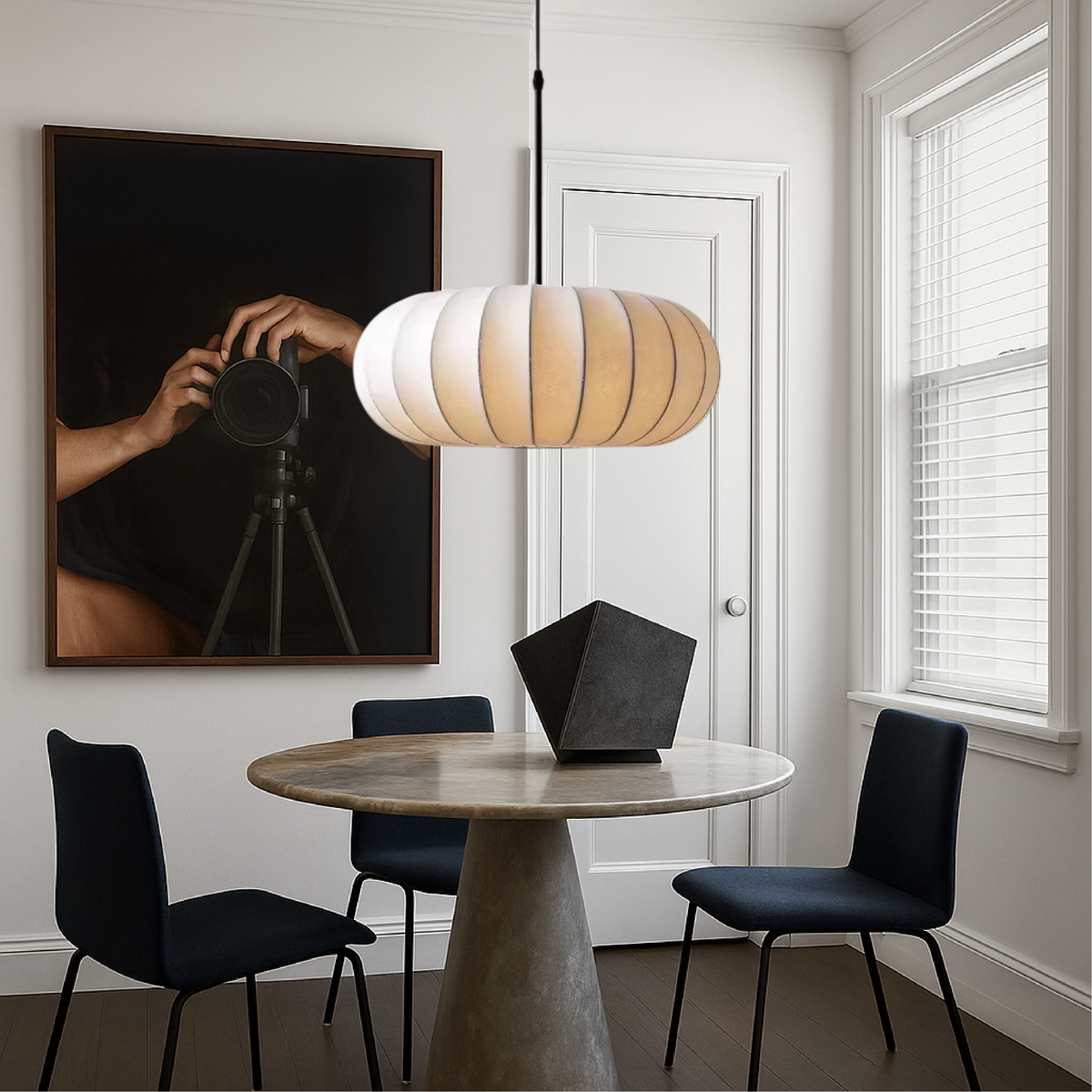 Handgeweven Zijden Hanglamp Rond E27 Verstelbaar 30-60cm Eetkamer Bar Wabi-Sabi Stijl Minimalistisch | Sulvida